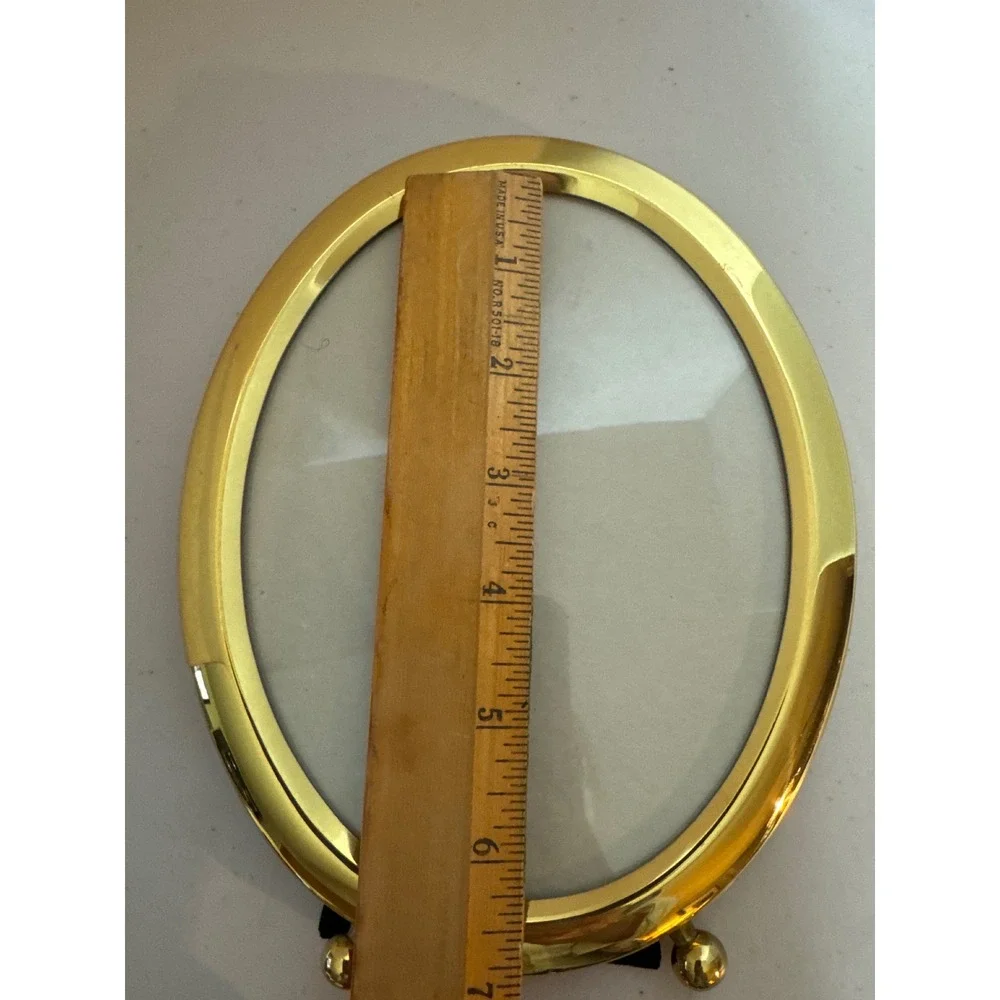 Vintage Oval Gold Brass Tone Metal Picture Frame 5x7 Tabletop Wall Hanging Korea